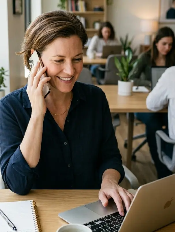 Business owner handling customer inquiries from a lead generation website