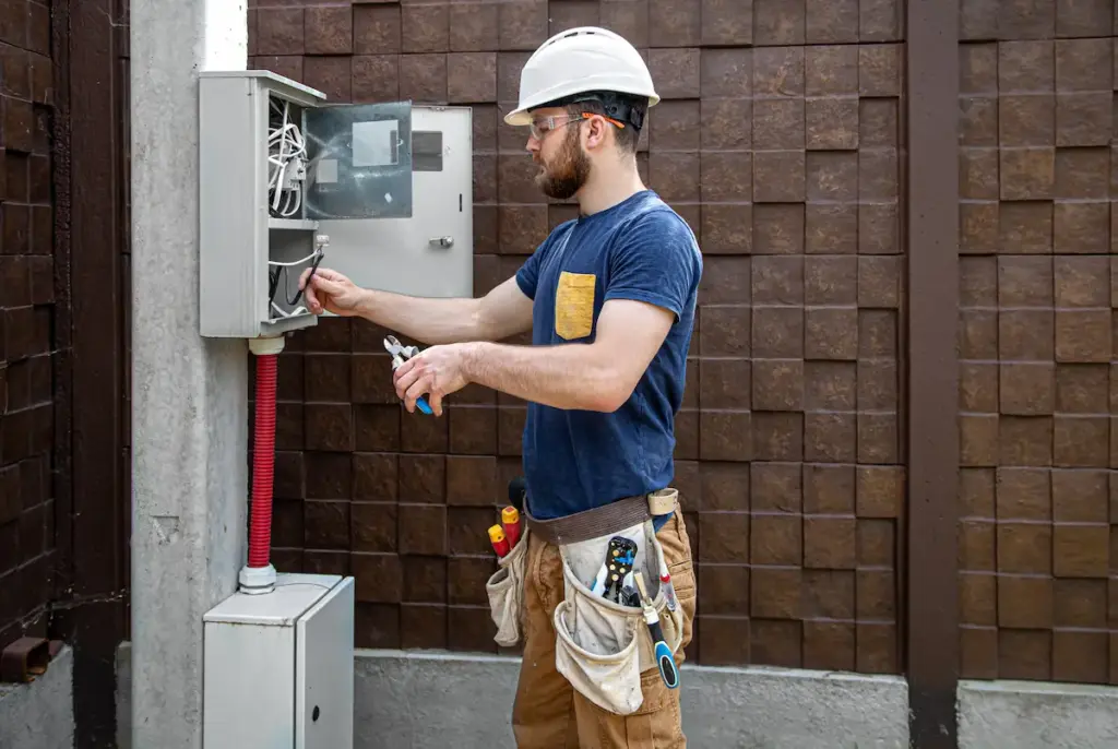 Licensed electrician repairing a residential electrical panel in Miami