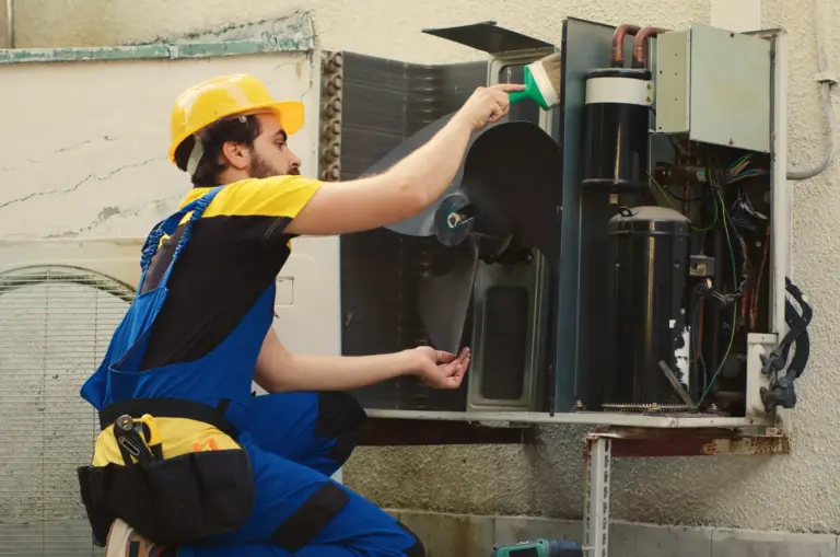 HVAC technician repairing an air conditioning unit in Miami