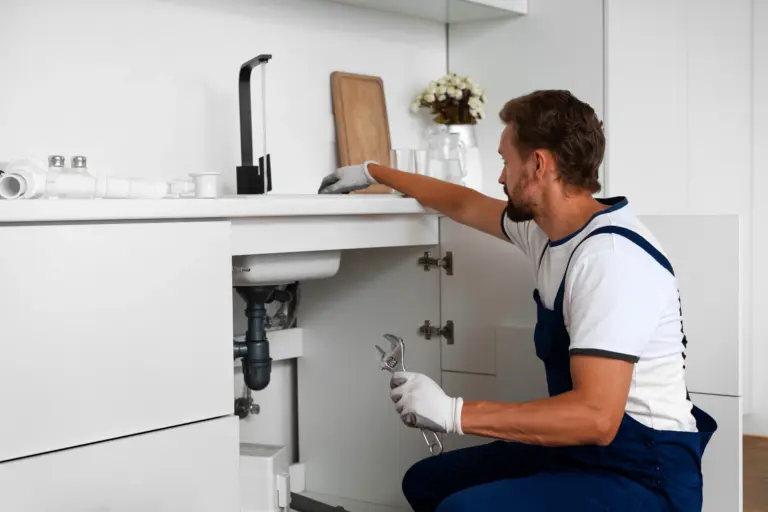 Plumber repairing a pipe in a Miami home